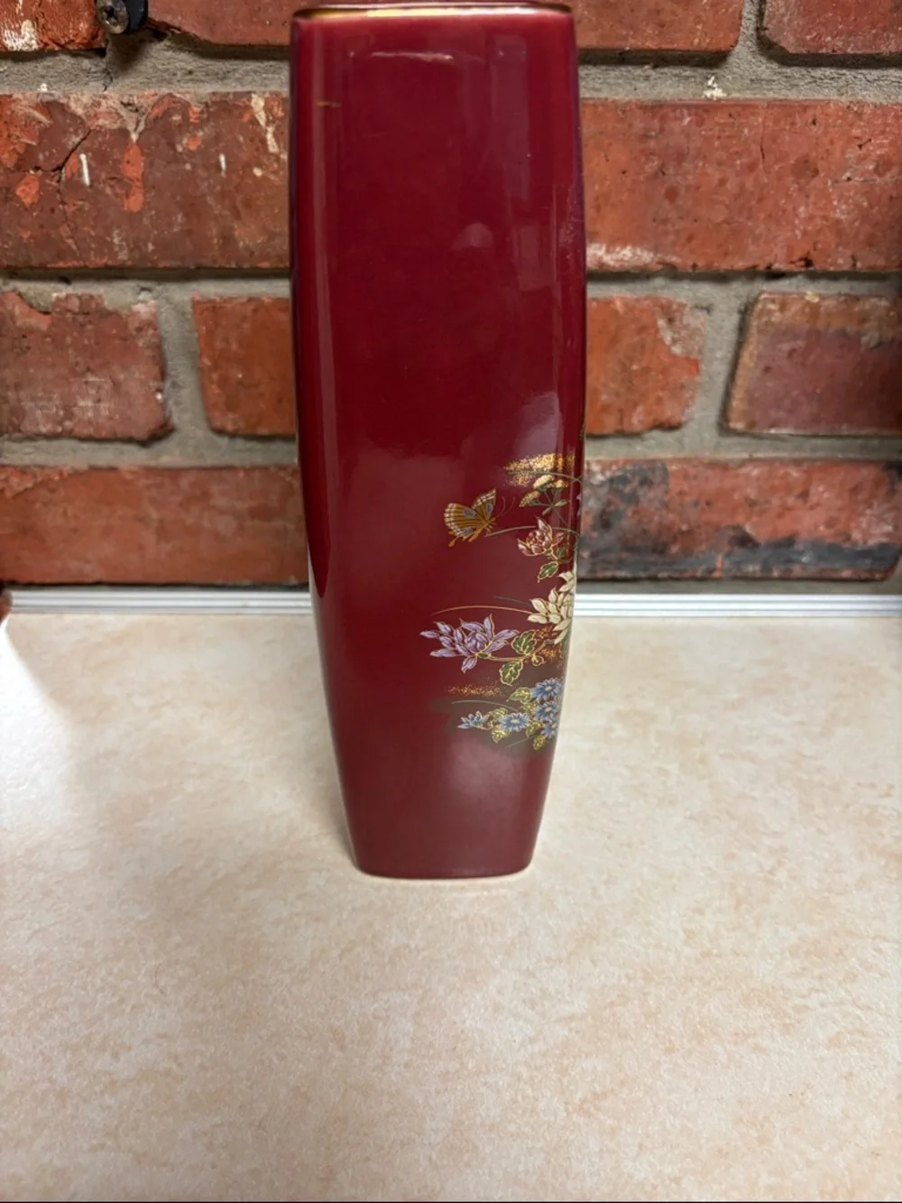 Made In Japan MCI Gilded Vase Burgundy With  Flowers/Birds/Butterflies